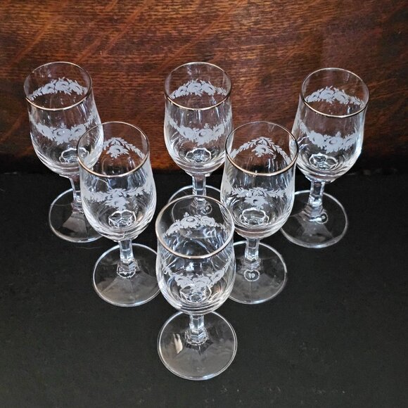 6 Johann Haviland Sweetheart Rose Cordial Glasses 4.75" Bavaria silver trim roma - Picture 3 of 6